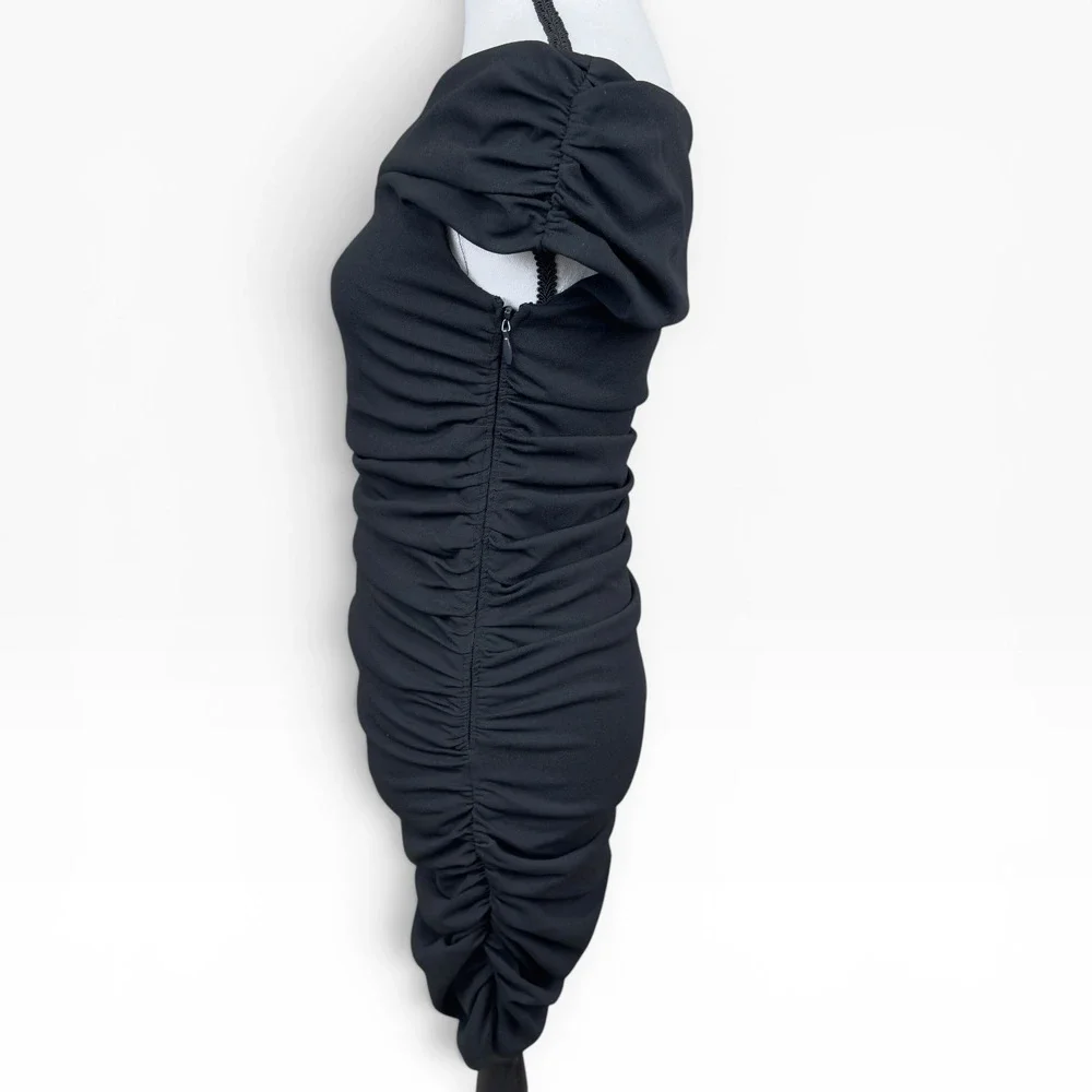 Abercrombie Ruched‎ Bodycon Mini Dress NWT Womens Small Black Off Shoulder